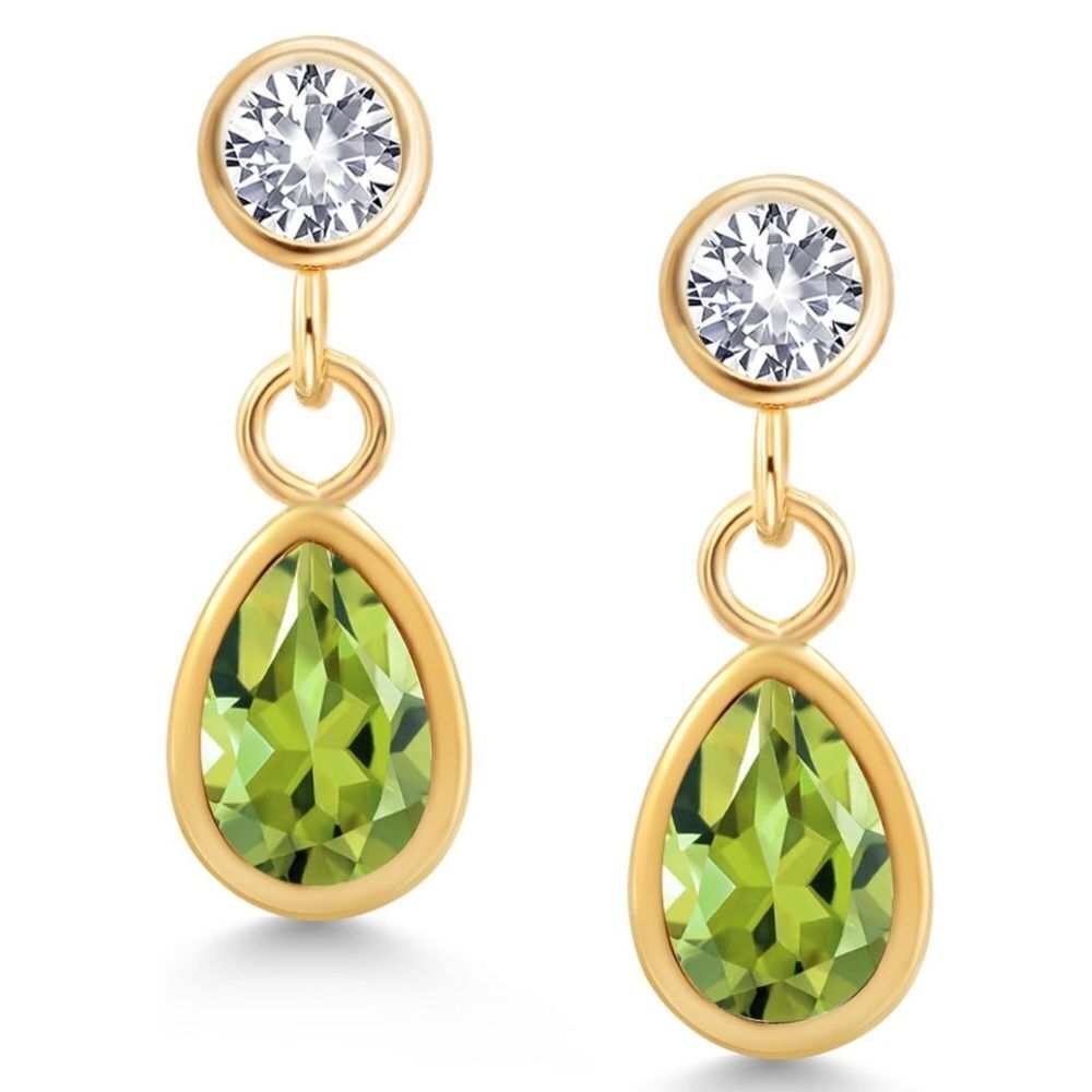 14K Yellow Gold with 1.09 Cttw Peridot and White Sapphire Post Back Earrings